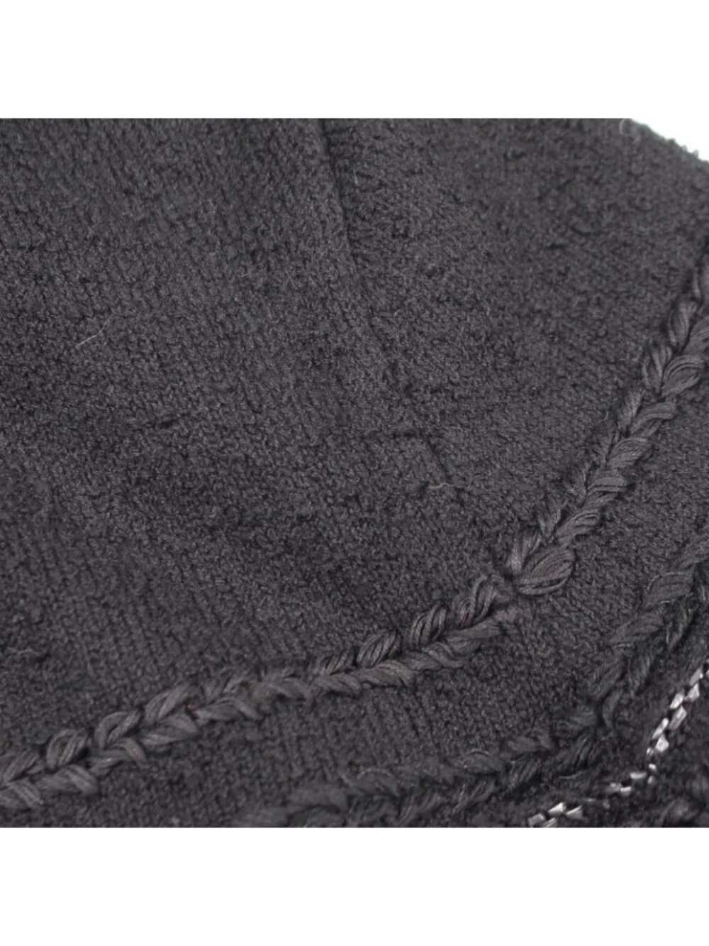 Chanel Cardigan CC Logo Button Fringe Black Cotton Knit